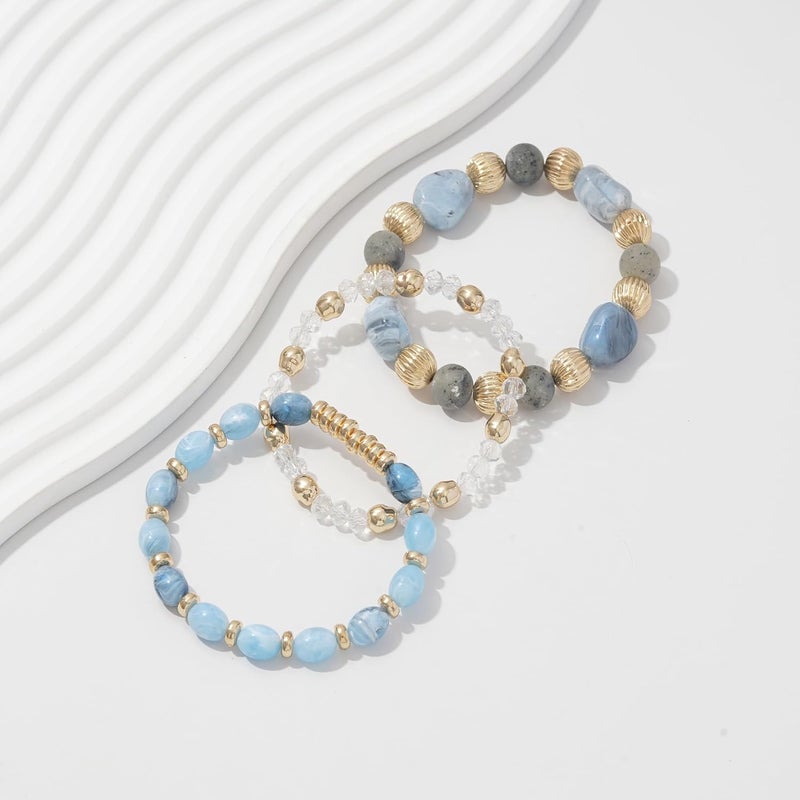 Aigrnc Boho Beaded Stretch Bracelets For Women Stackable Crystal Gold Plated Beaded Bracelets Set Trendy Handmade Friendship Braeclet Jewelry Gifts - Image 2